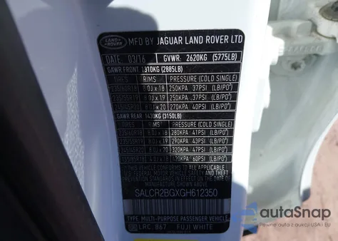 2016 Land Rover Discovery Sport Hse z USA, uszkodzony, nr VIN SALCR2BGXGH612350